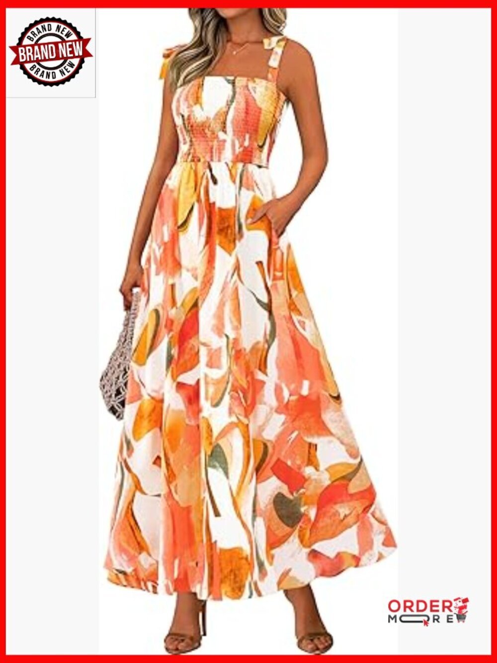 Womens Floral Sleeveless Smocked Maxi Dress Boho Spaghetti Strap A Line Beach